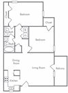 Two bedroom, one and a half bathroom apartment home floor plan. Two bedroom, one and a half bathroom apartment home floor plan at Berry Falls Apartments, Vestavia Hills, Alabama